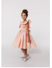 Flutter Sleeves Satin Tea Length Flower Girl Dress